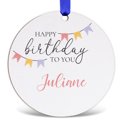 Étiquette cadeau en bois - Joyeux Anniversaire - Personnalisé avec un nom