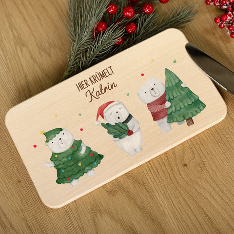 Deska śniadaniowa na Boże Narodzenie - Niedźwiedzie polarne - personalizowana z imieniem