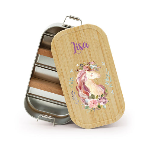 Boîte à goûter avec couvercle pour enfants avec impression UV motif « Licorne V2 »