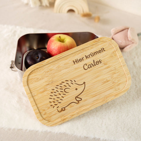 Boîte à tartines pour enfants avec couvercle gravé motif "Hérisson"