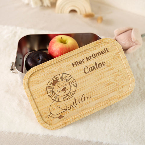 Boîte à lunch avec couvercle gravé pour enfants motif "Lion"