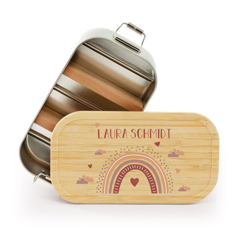 Boîte à tartines avec couvercle pour enfants avec impression UV "Arc-en-ciel"