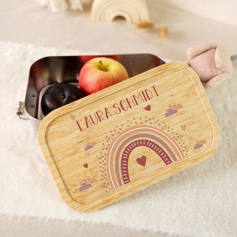 Boîte à tartines avec couvercle pour enfants avec impression UV "Arc-en-ciel"