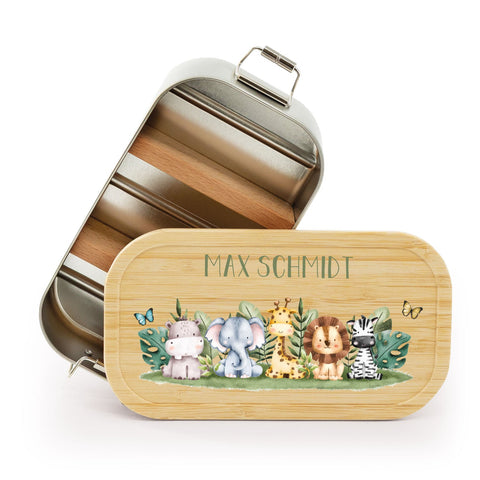 Boîte à goûter avec couvercle pour enfants avec impression UV motif "Groupe d'animaux Safari"