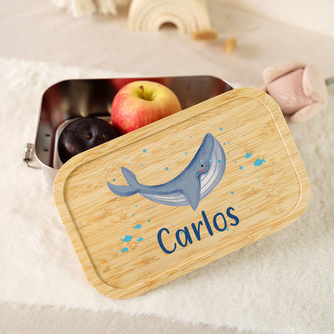 Boîte à goûter avec couvercle pour enfants, impression UV motif « Baleine »