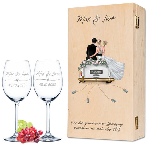 Leonardo Verre gravés - Voiture de mariage & Wedding Love en set