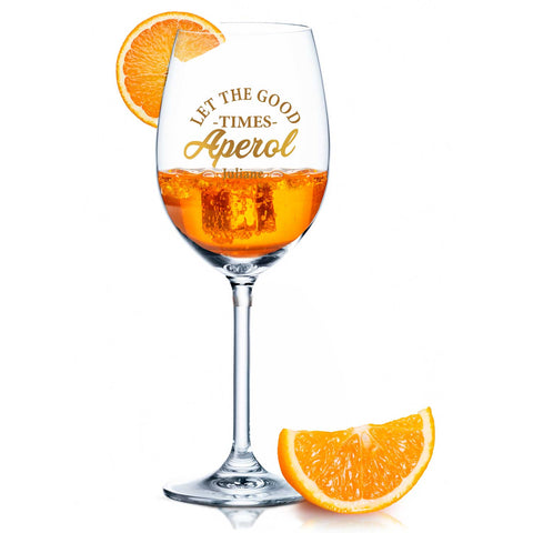 Verre à vin Leonardo avec impression UV - "Let the good times Aperol" avec prénom