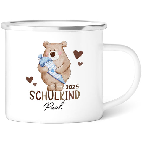 Tasse émaillée pour enfants - Ours scolaire - Personnalisée avec nom