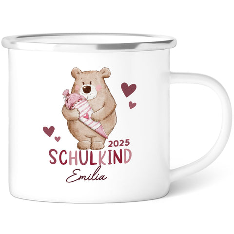 Tasse émaillée pour enfants - Ours scolaire - Personnalisée avec nom