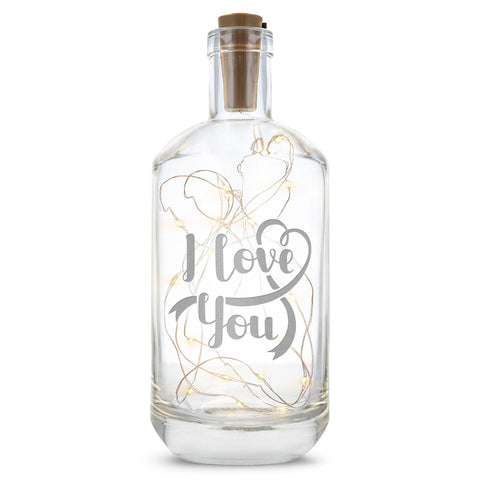 Flaschenlicht mit LED-Lichterkette und Gravur "I love you"
