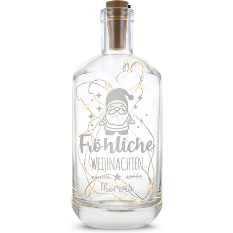 Flaschenlicht mit LED-Lichterkette im Fröhliche Weihnachten Santa Design - Personalisiert mit Namen