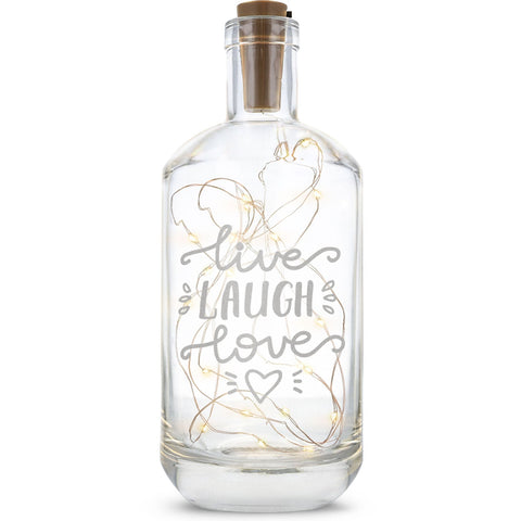 Butelka świetlna z girlandą LED i grawerem "Live Laugh Love"