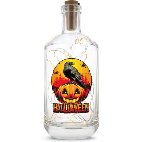 Lampka z butelki z łańcuchem świetlnym LED z motywem Halloweenowego Kruka UV