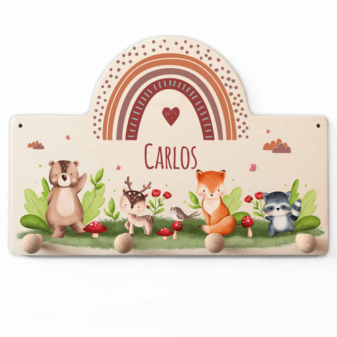 Porte-manteau personnalisé pour chambre d'enfant - Groupe d'animaux de la forêt