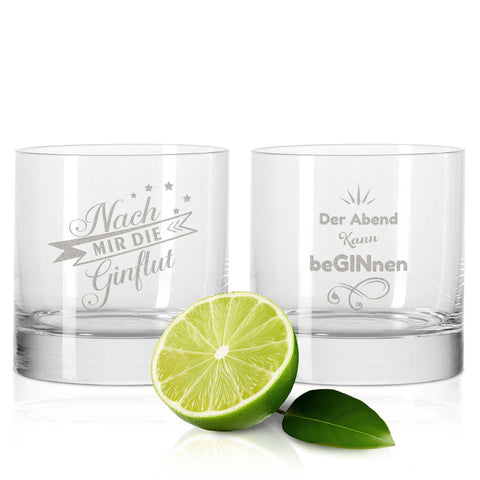 2er Set Montana GIN-Gläser "Nach mir die GINflut" & "Der Abend kann beGINnen"