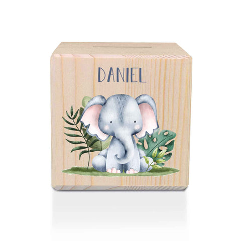 Spardose aus Holz - Safari Tiere - mit Namen personalisiert