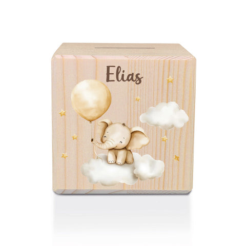 Spardose aus Holz - Wolken