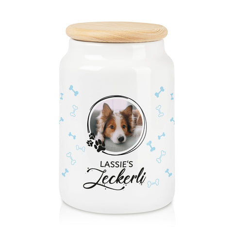 Boîte à friandises pour vos animaux de compagnie - Motif photo - Personnalisé avec nom et votre propre photo