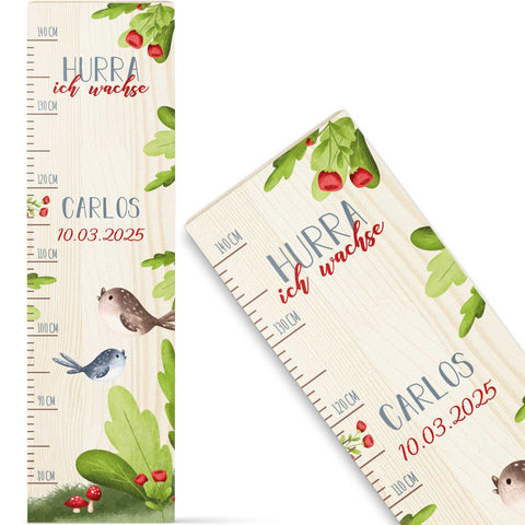 Toise murale enfant personnalisable en bois - Animaux de la forêt