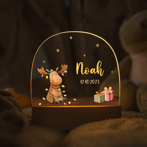 Dziecięca lampka nocna LED z drewnianą podstawą - "Jeleń girlanda świetlna"