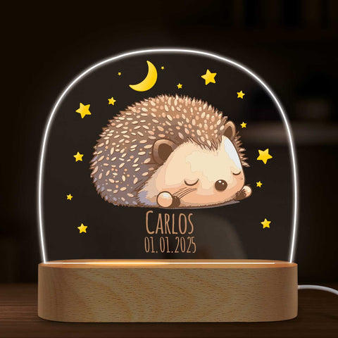 Veilleuse LED pour enfants avec socle en bois, design hérisson