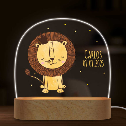 Veilleuse LED pour enfants avec socle en bois, motif lion