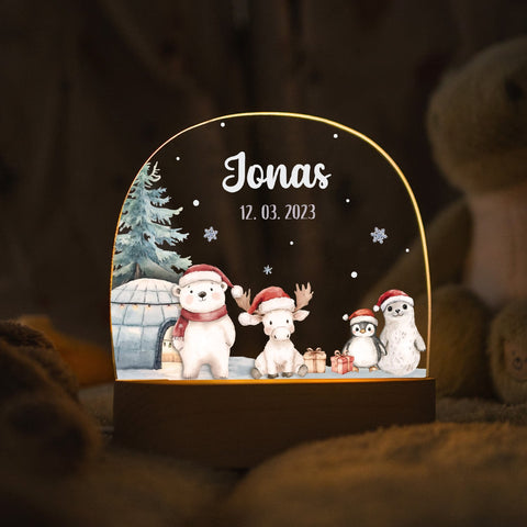 Dziecięca lampka nocna LED z drewnianą podstawą – „Biegun Północny”