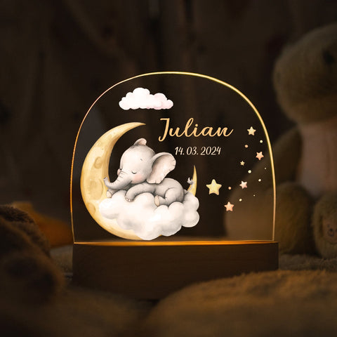 Dziecięca lampka nocna LED z drewnianą podstawą - "Śpiące zwierzęta"