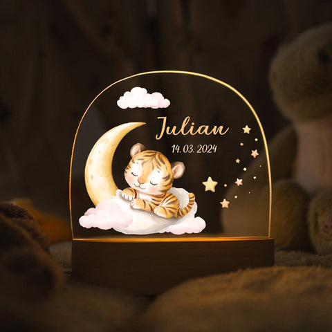 Dziecięca lampka nocna LED z drewnianą podstawą - "Śpiące zwierzęta"