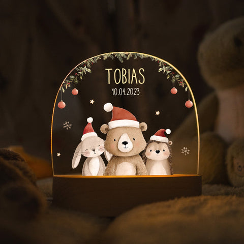 Dziecięca lampka nocna LED z drewnianą podstawą – „Świąteczne trio”