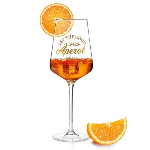 Verre à vin Leonardo avec impression UV - "Let the good times Aperol" avec prénom