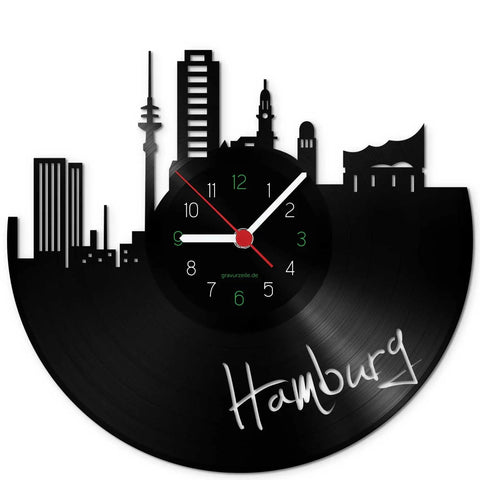 Wanduhr aus Vinyl Skyline Hamburg eFinesse