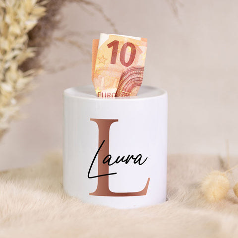 Tirelire en céramique - Initiales en cuivre
