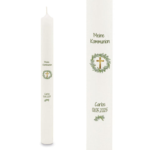 Cierge "Couronne" - cierge de communion avec nom et date