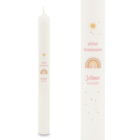 Bougie bâton "Arc-en-ciel Pastel" - Bougie de communion avec prénom et date
