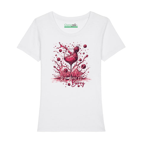 Damski T-shirt z nadrukiem - Born to be wild berry
