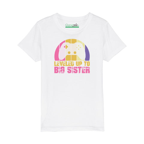 Dziecięcy T-shirt z nadrukiem – Leveled up Big Sister