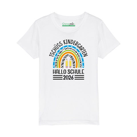Nadrukowany t-shirt dziecięcy - Żegnaj przedszkole Tęcza Niebieski