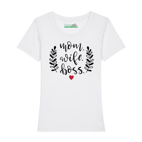 Bedrucktes T-Shirt für Damen - Mom. Wife. Boss.