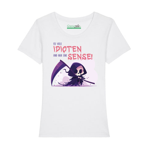 Damski T-shirt z nadrukiem - Tyle idiotów