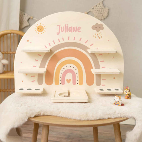 Étagère Toniebox pour chambre d'enfant - Arc-en-ciel Pastel - Personnalisée avec nom