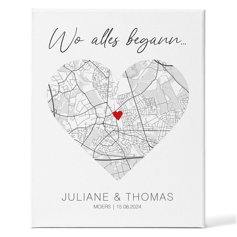 Leinwand mit dem Motiv "Wo alles begann" - Personalisiertes Geschenk mit Wunschort