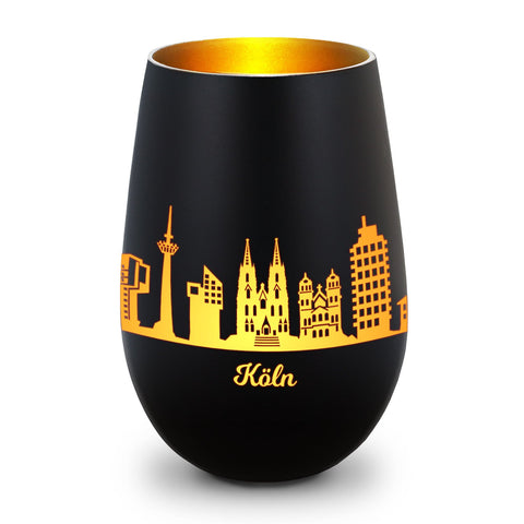 Deko Windlicht aus Glas mit Gravur - Skyline Köln