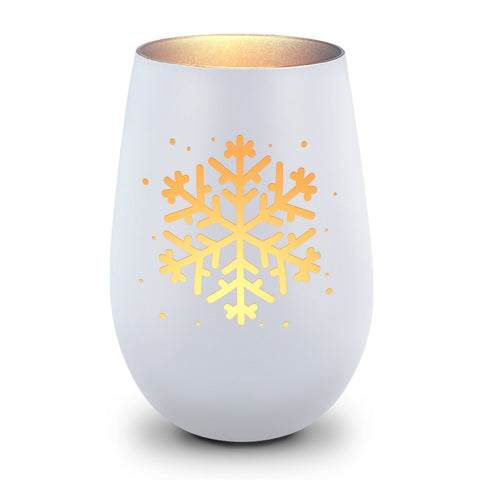 Deko Windlicht aus Glas mit Gravur - Schneeflocke - Weihnachtsdeko zum Verschenken