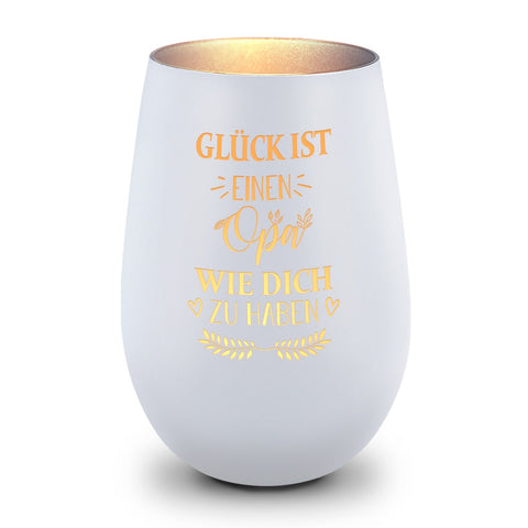 Deko Windlicht aus Glas mit Gravur - Glück ist einen Opa wie Dich zu haben - Persönliches Geschenk