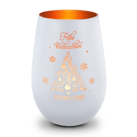 Deko Windlicht aus Glas mit Gravur - Frohe Weihnachten - Personalisiert mit Namen