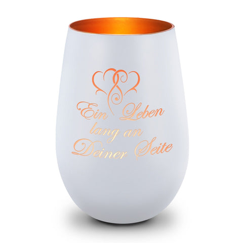 Deko Windlicht aus Glas mit Gravur - Ein Leben lang an deiner Seite - Geschenke für Sie & Ihn