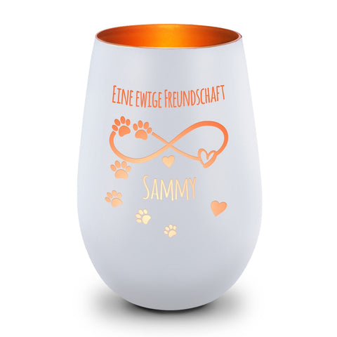 Deko Windlicht aus Glas mit Gravur - Unendlich - Personalisiert mit Namen & Datum