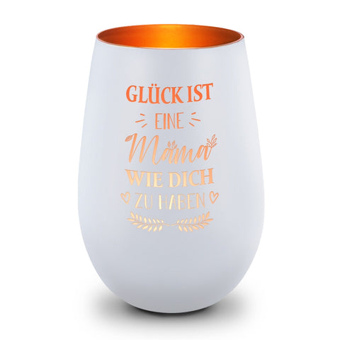 Deko Windlicht aus Glas mit Gravur - Glück ist eine Mama wie Dich zu haben