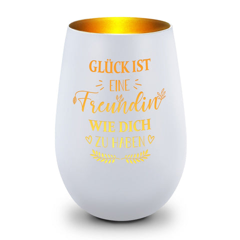 Deko Windlicht aus Glas mit Gravur - Glück ist eine Freundin wie Dich zu haben